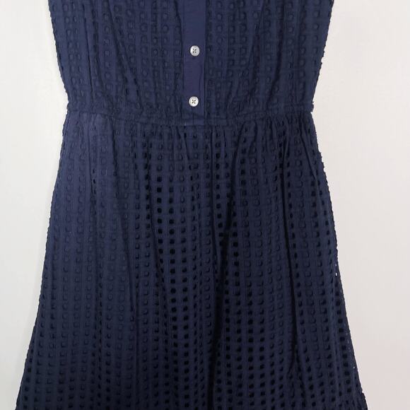 J Crew Size 00 Navy Blue All Over Eyelet Lace Knee Length Dress Sleeveless - Picture 4 of 11